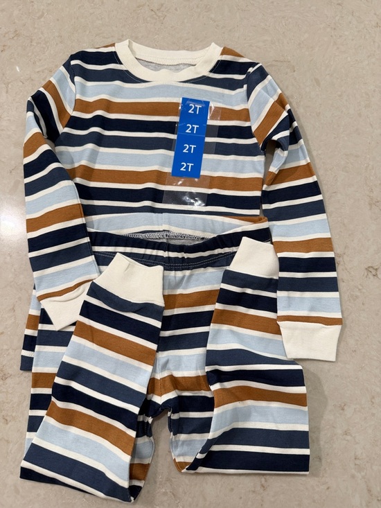 Member's Mark Other - Toddler Striped Long Sleeve Pajama Set - Blue, Navy & Brown - 2T NWOT